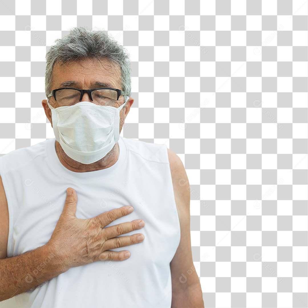 Homem Com Máscara Pandêmica Tossindo PNG Transparente