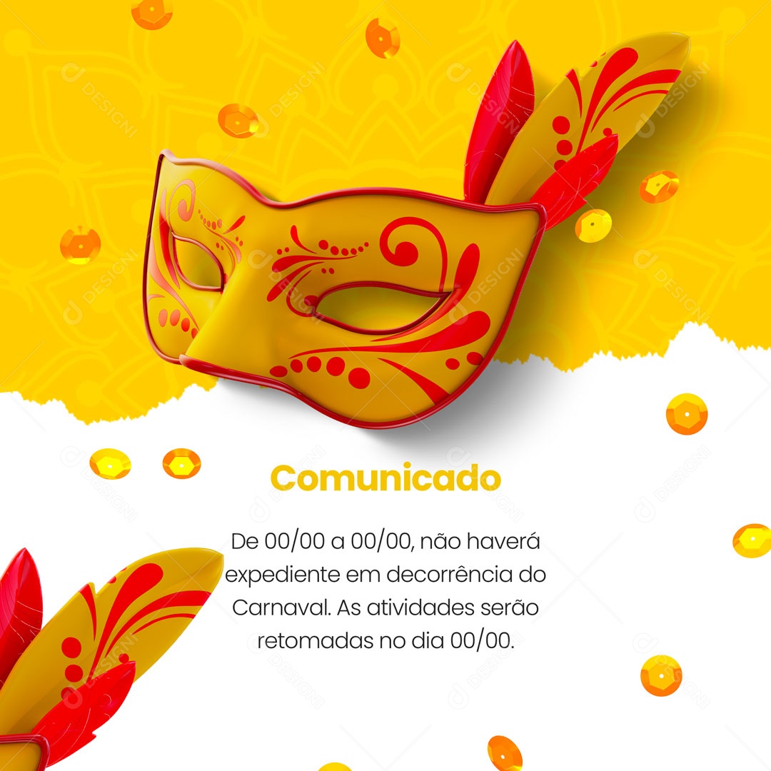 Comunicado Não Haverá Expediente em Decorrência do Carnaval Social Media PSD Editável