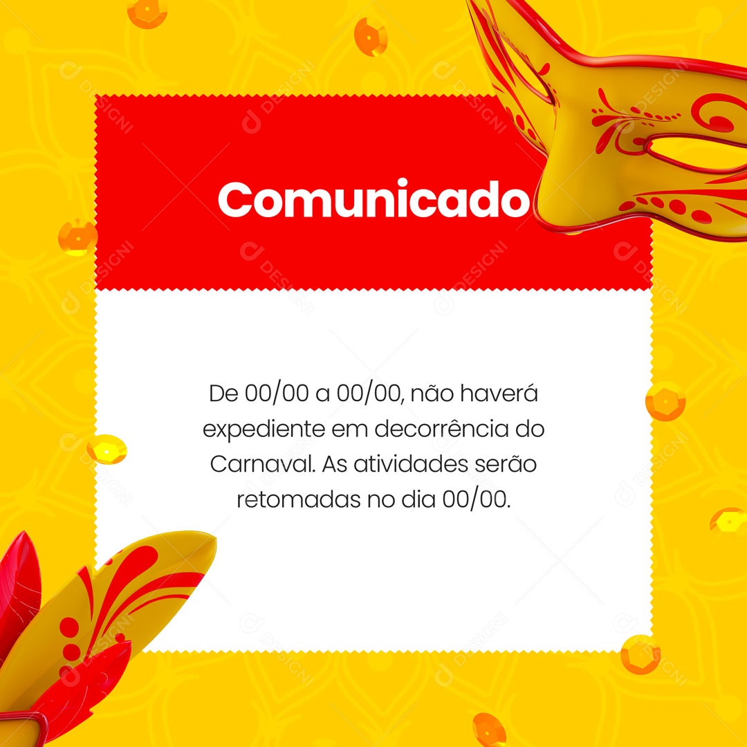 Comunicado Não Haverá Expediente em Decorrência do Carnaval Social Media PSD Editável