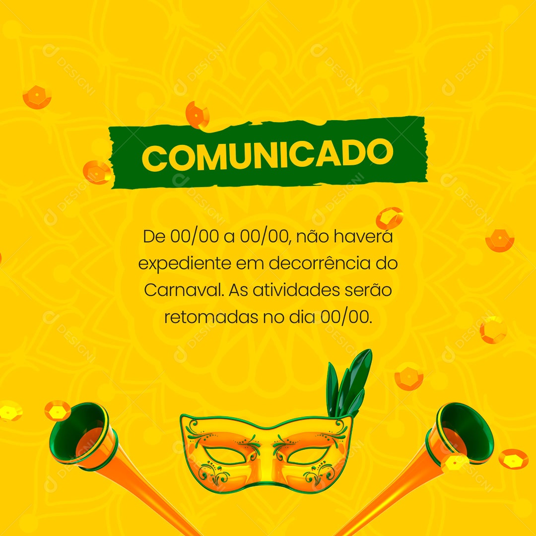 Comunicado Não Haverá Expediente em Decorrência do Carnaval Social Media PSD Editável