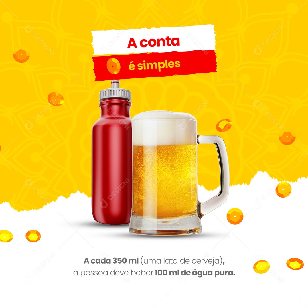 A Conta é Simples Beba Água no Carnaval Social Media PSD Editável