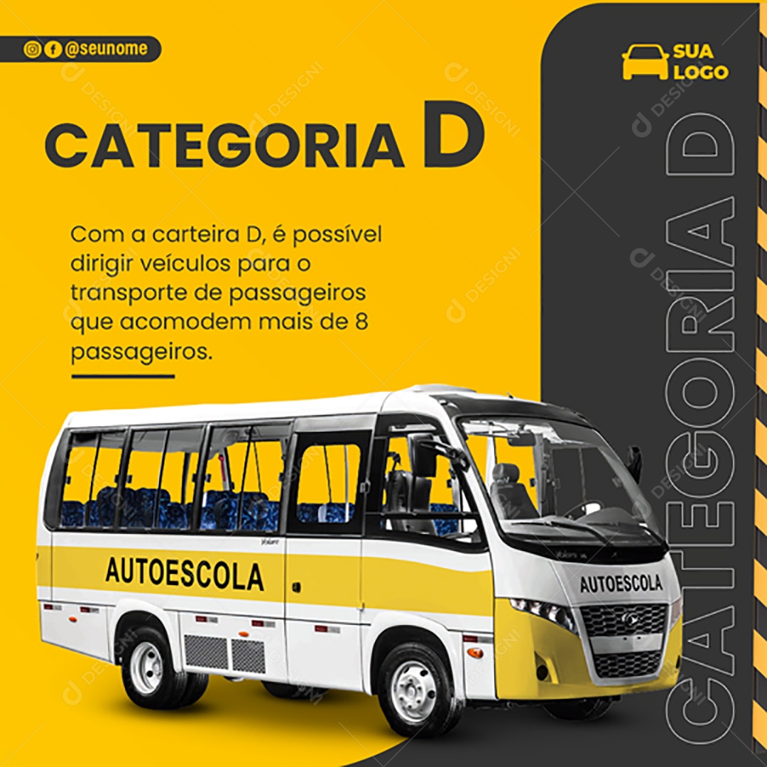 A Categoria D é Possível Dirigir Veículos Para o Transporte de Passageiros Que Acomodem Mais de 8 Passageiros Social Media PSD Editável