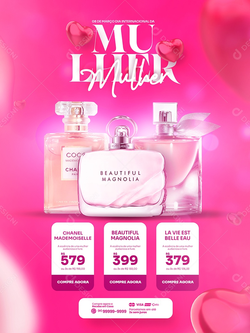 Encarte Perfumaria Chanel Mademoiselle Dia Internacional Da Mulher Social Media PSD Editável
