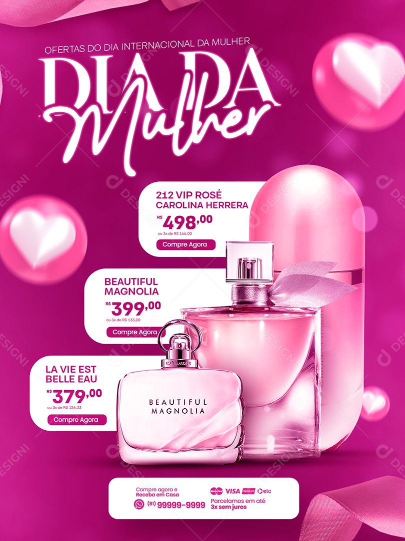 Encarte Perfumaria 212 Vip Rose Carolina Herreira Beautiful Magnolia Dia Internacional Da Mulher Social Media PSD Editável