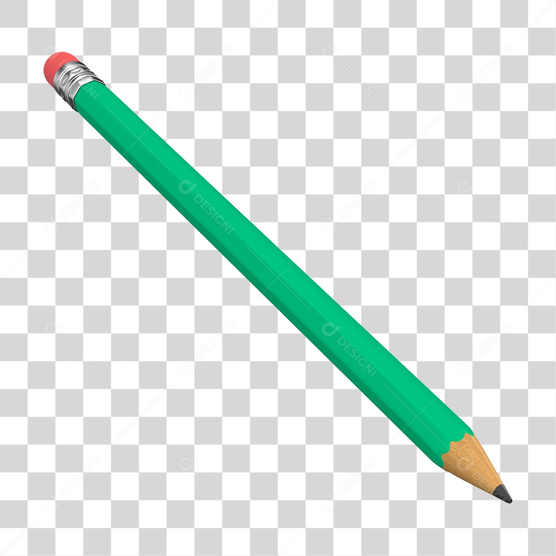 Lápis de Escrever Verde 3D Elemento para Composição PNG Transparente