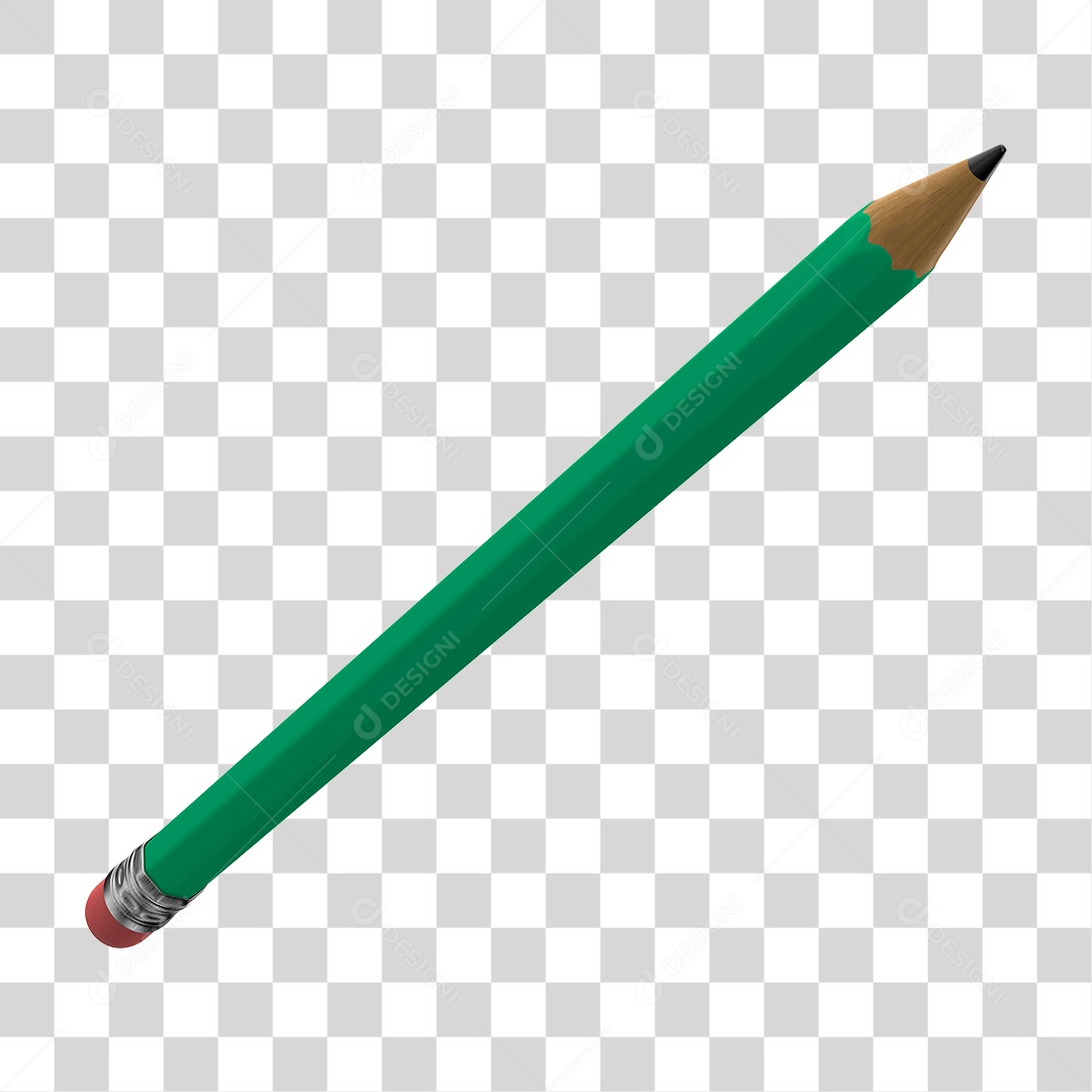 Lápis de Escrever Verde 3D Elemento para Composição PNG Transparente