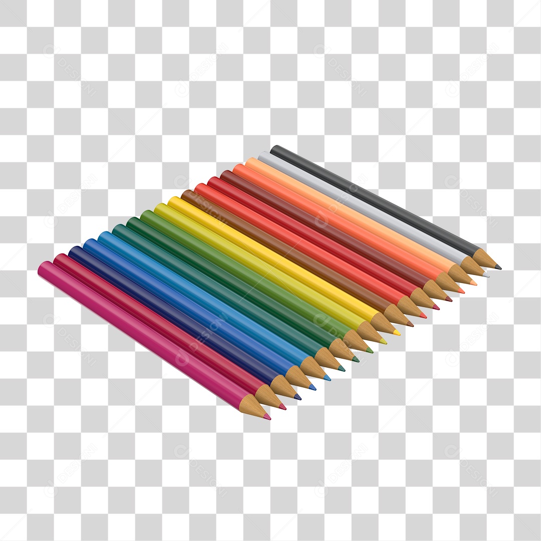 Lápis de Cor Elemento 3D PNG Transparente