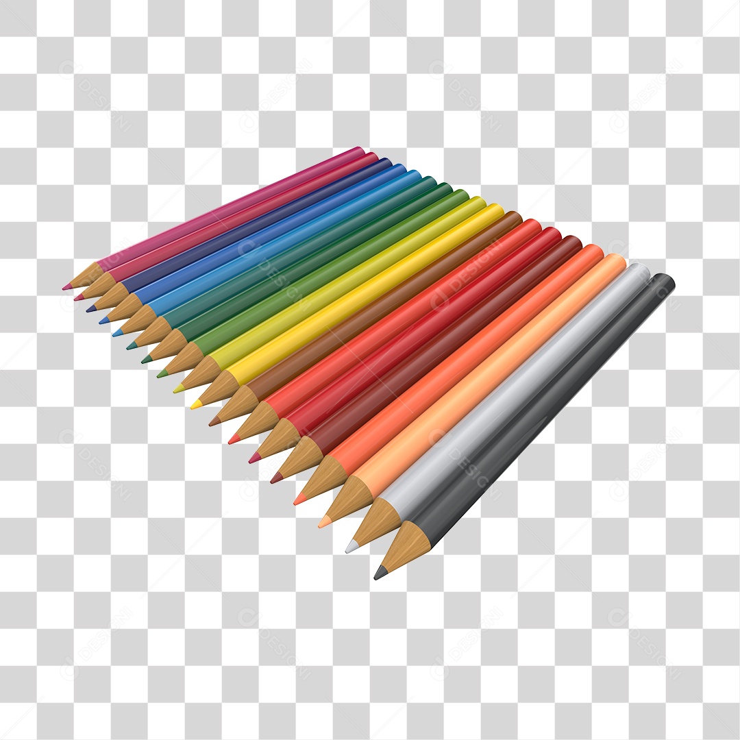 Lápis de Cor Elemento 3D PNG Transparente