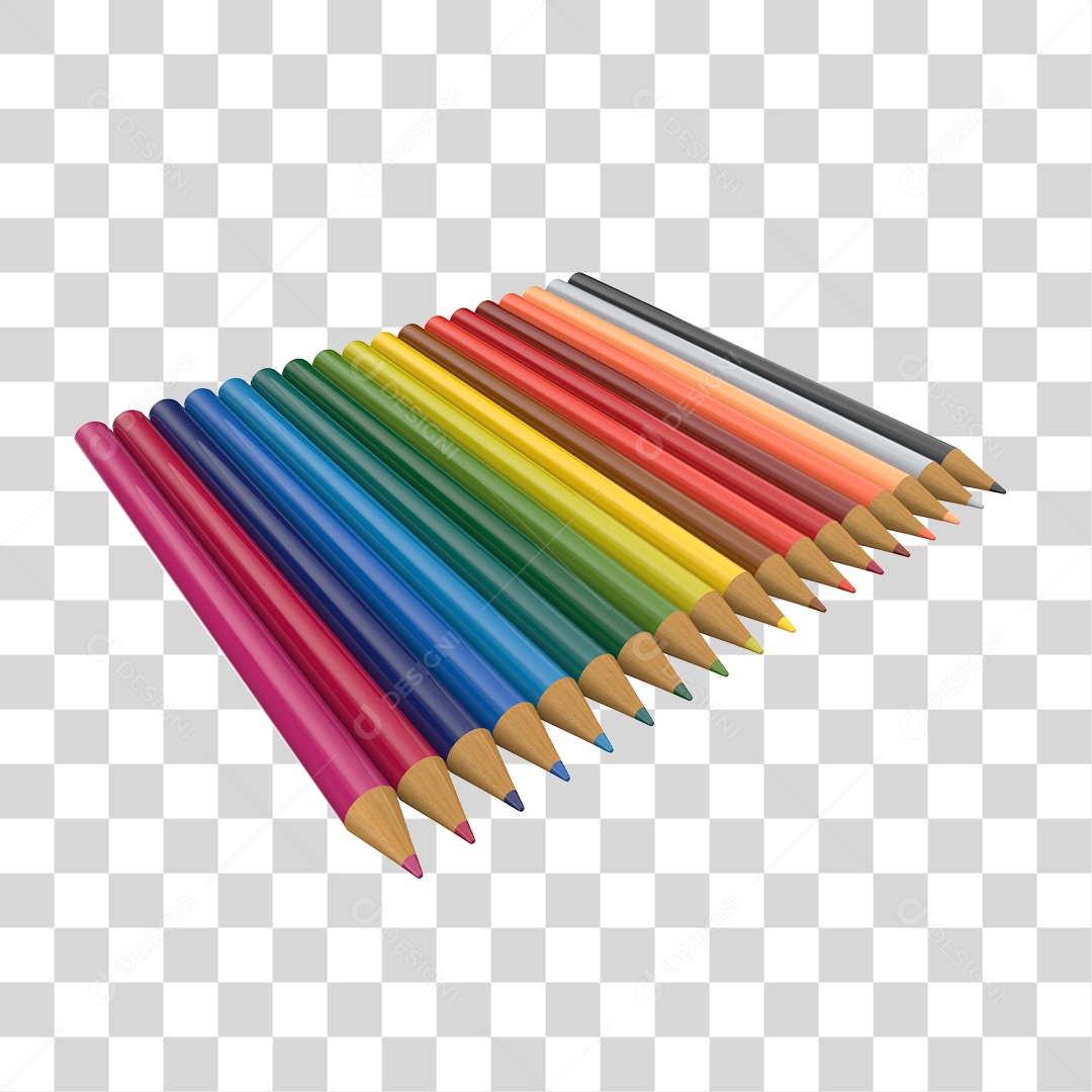 Lápis de Cor Elemento 3D PNG Transparente