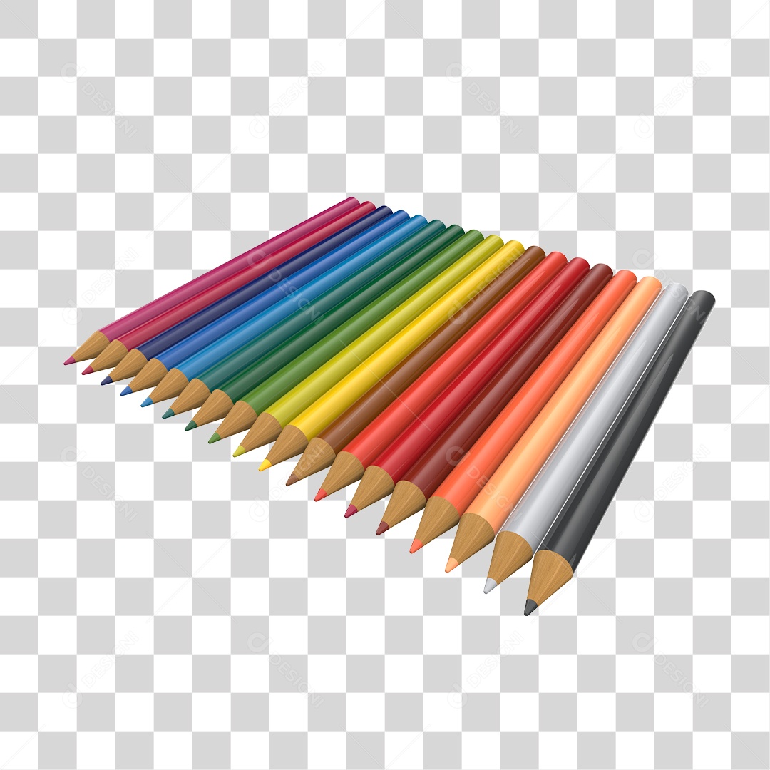 Lápis de Cor Elemento 3D PNG Transparente