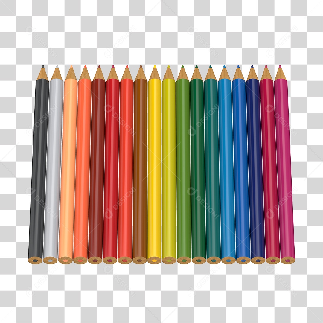 Lápis de Cor Elemento 3D PNG Transparente