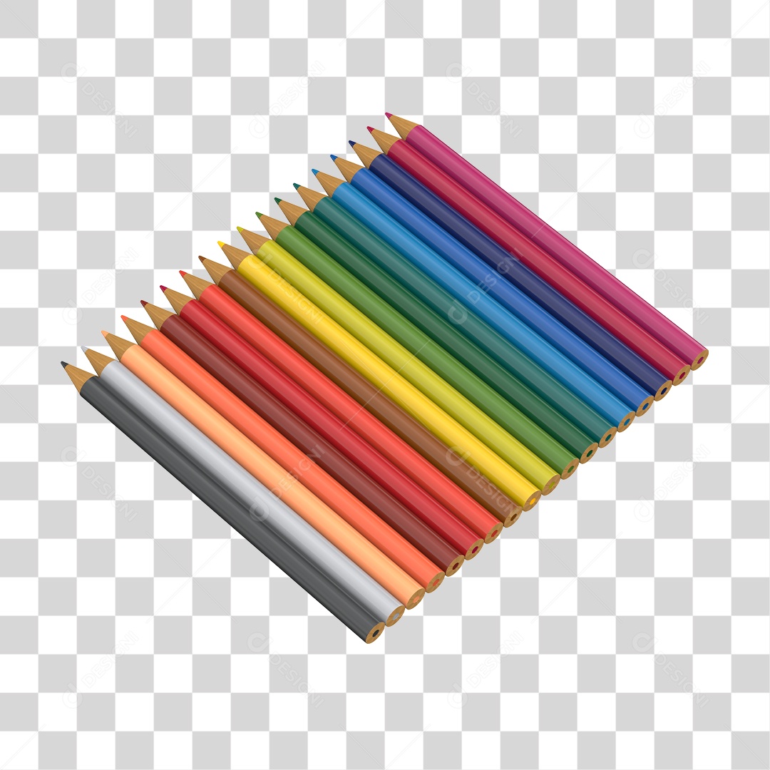 Lápis de Cor Elemento 3D PNG Transparente