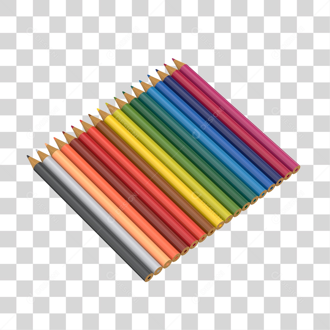 Lápis de Cor Elemento 3D PNG Transparente