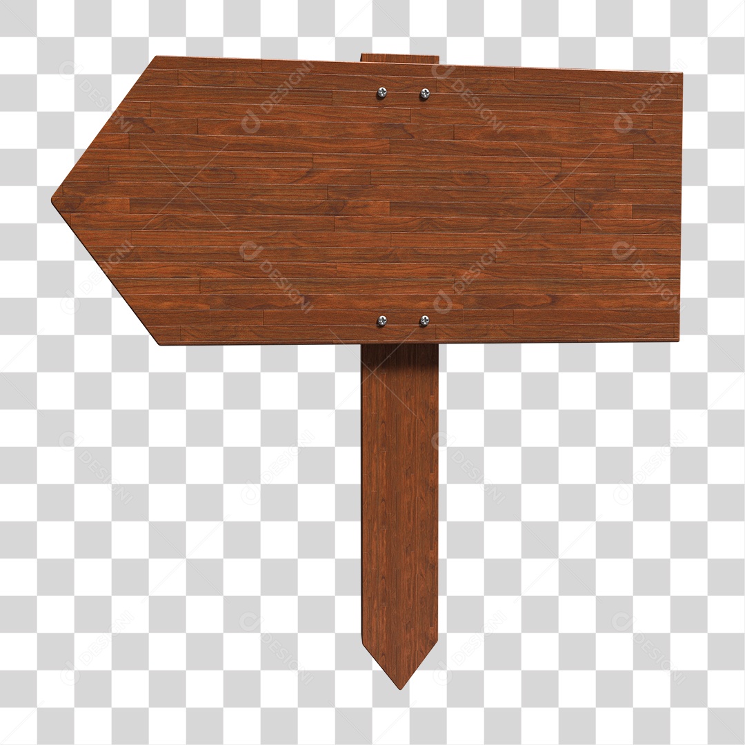 Placa de Madeira Direcional Elemento 3D PNG Transparente
