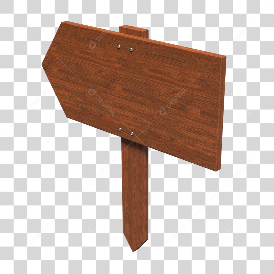 Placa de Madeira Direcional Elemento 3D PNG Transparente