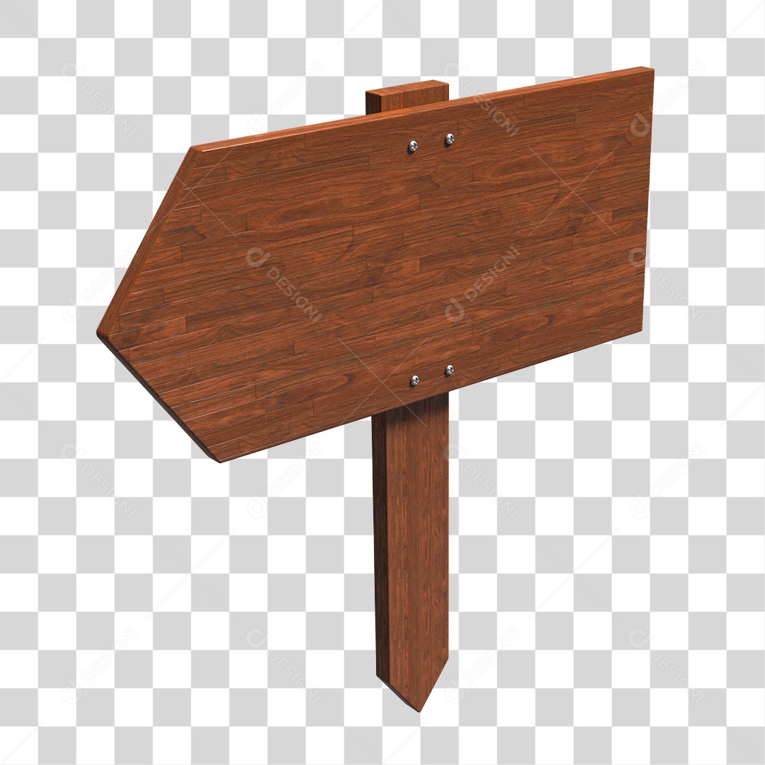 Placa de Madeira Direcional Elemento 3D PNG Transparente