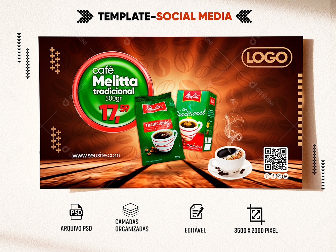 Post Supermercado Café Melita Social Media PSD Editável