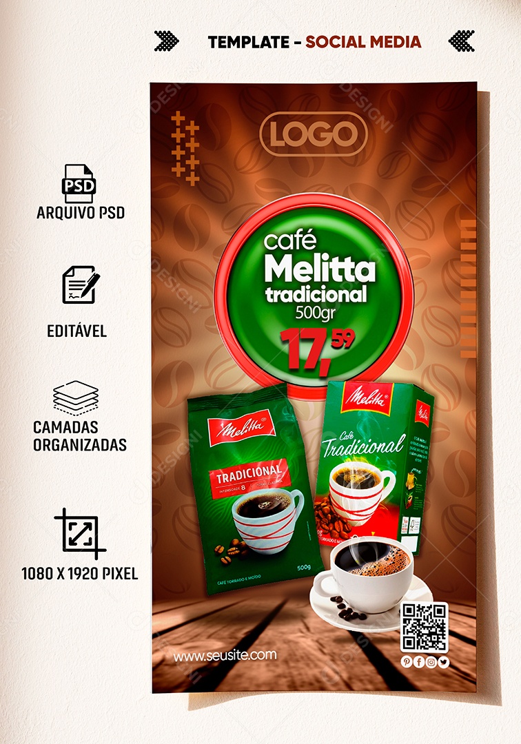 Post Stories Supermercado Café Melita Social Media PSD Editável