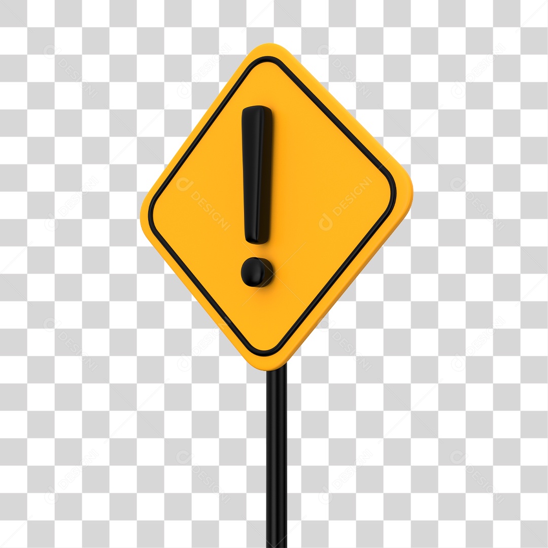Placa de Trânsito Sinal de Alerta Elemento 3D PNG Transparente