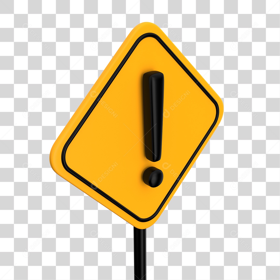 Placa de Trânsito Sinal de Alerta Elemento 3D PNG Transparente