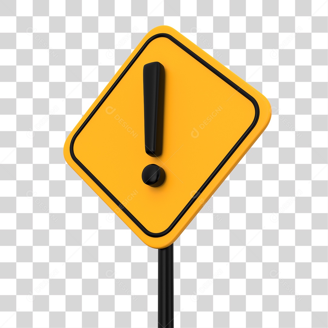 Placa de Trânsito Sinal de Alerta Elemento 3D PNG Transparente