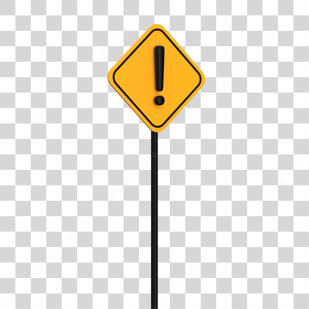 Placa de Trânsito Sinal de Alerta Elemento 3D PNG Transparente