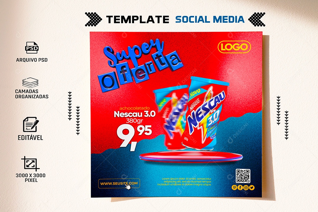 Post Supermercado Super Oferta Nescau Social Media PSD Editável