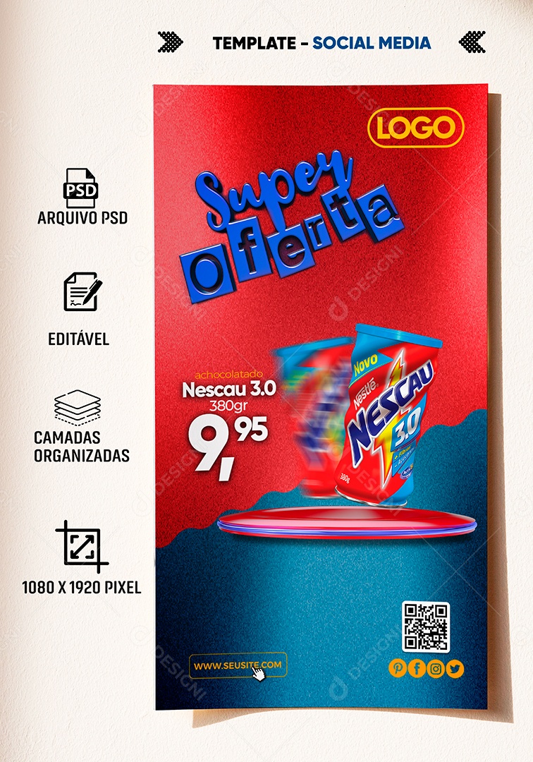 Post Stories Supermercado Super Oferta Nescau Social Media PSD Editável