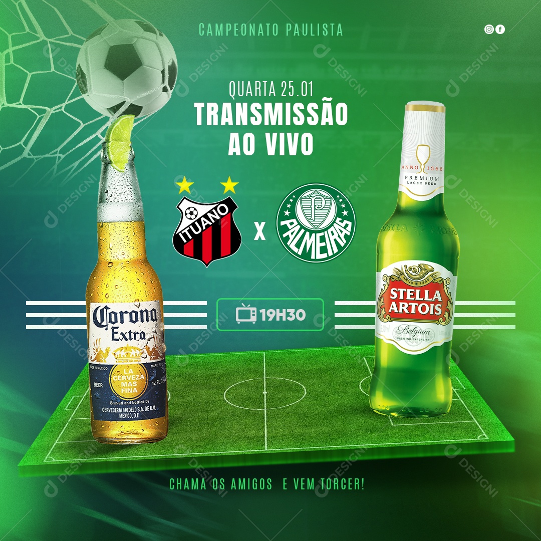 Transmissão ao Vivo Ituano x Palmeiras Social Media PSD Editável