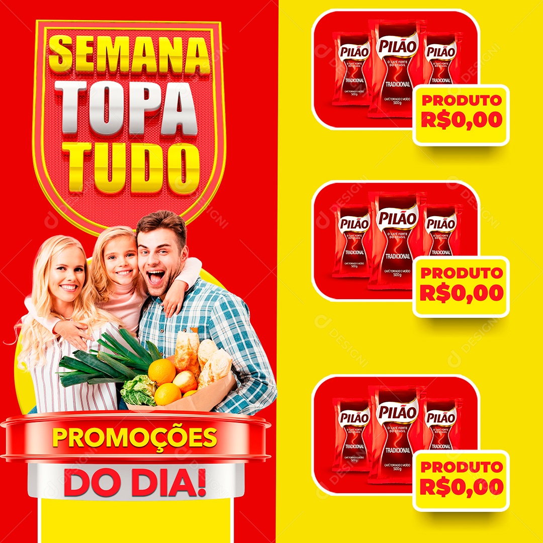 Post Supermercado Semana Topa Tudo Café Pilão Social Media PSD Editável
