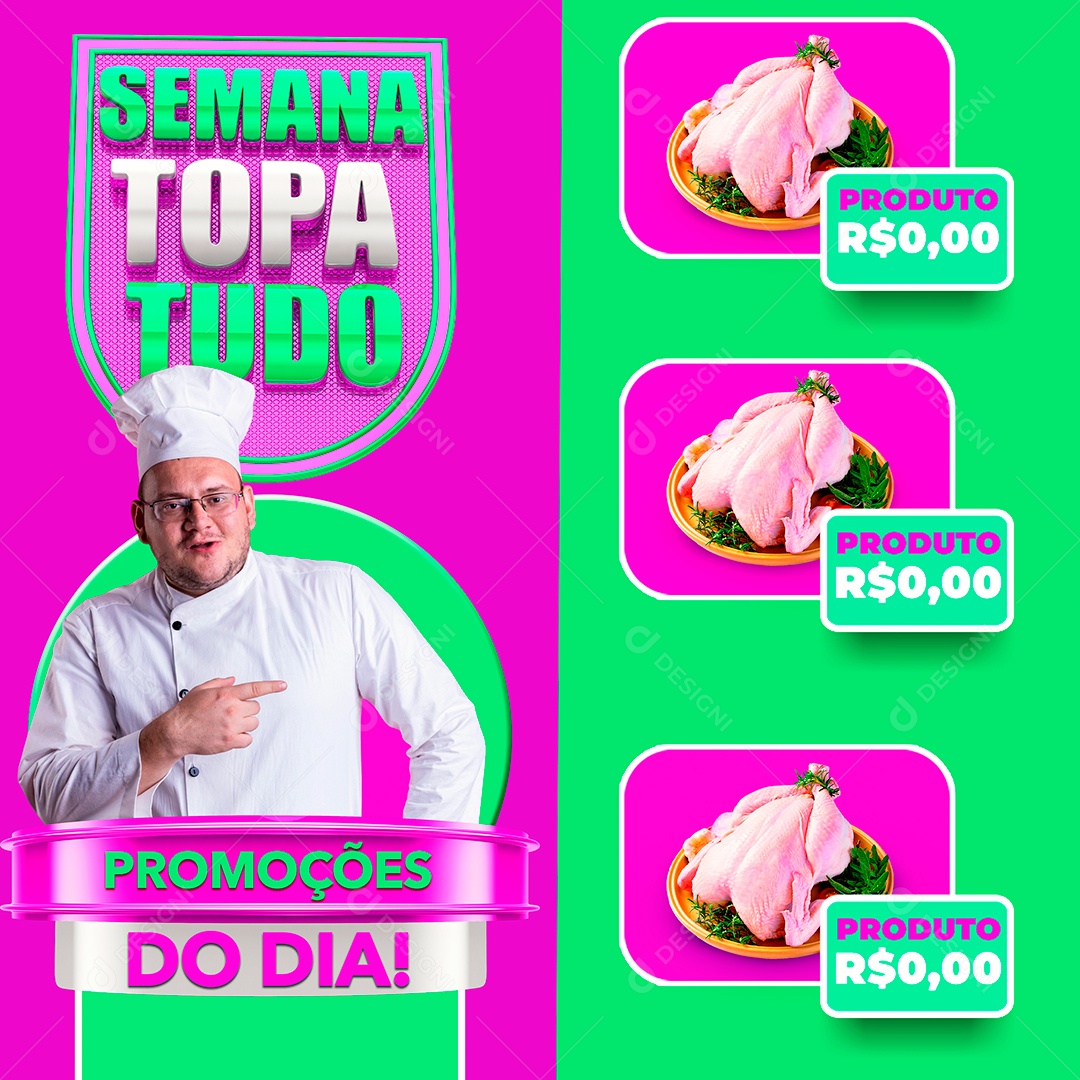Post Supermercado Semana Topa Tudo Frango Social Media PSD Editável