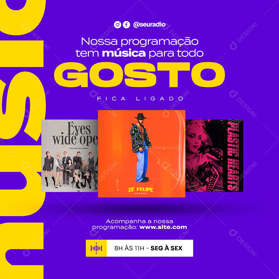 Nossa Programação tem Música para Todo Gosto Rádio Social Media PSD Editável