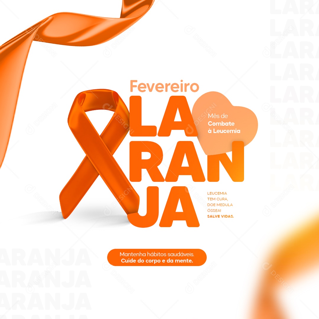 Mês de Conscientização da Leucemia Fevereiro Laranja Social Media PSD Editável