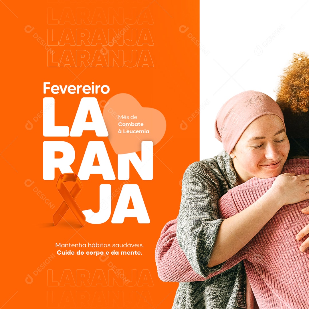Mês de Conscientização da Leucemia Fevereiro Laranja Social Media PSD Editável
