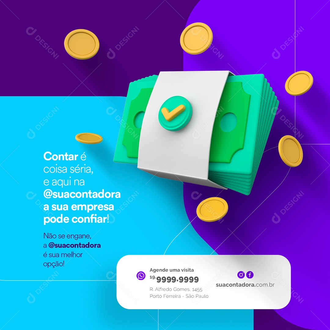 Contar é Coisa Séria e Aqui na Contabilidade a Sua Empresa Pode Confiar Social Media PSD Editável