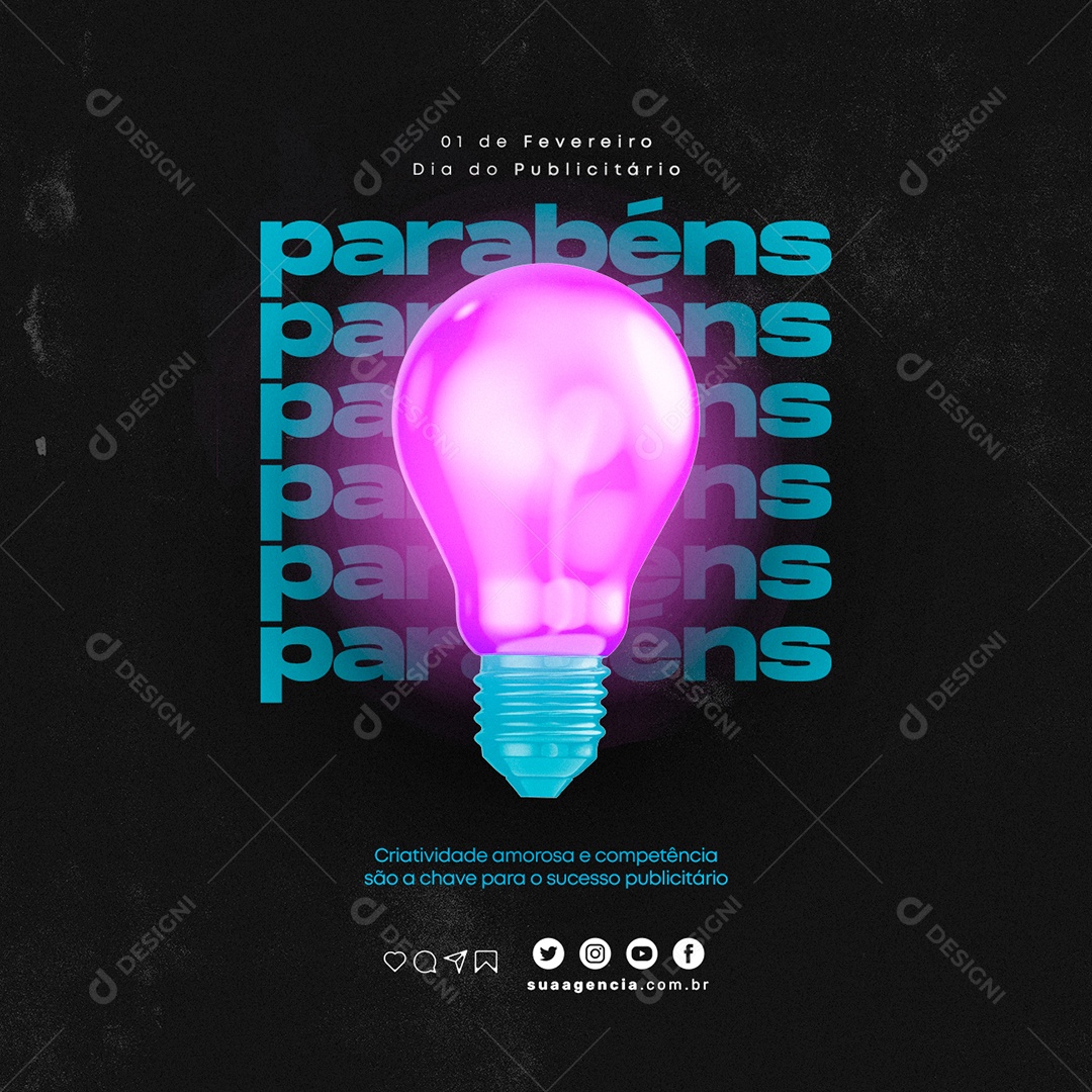 Criatividade Amorosa e Competência Parabéns Dia Do Publicitário Social Media PSD Editável