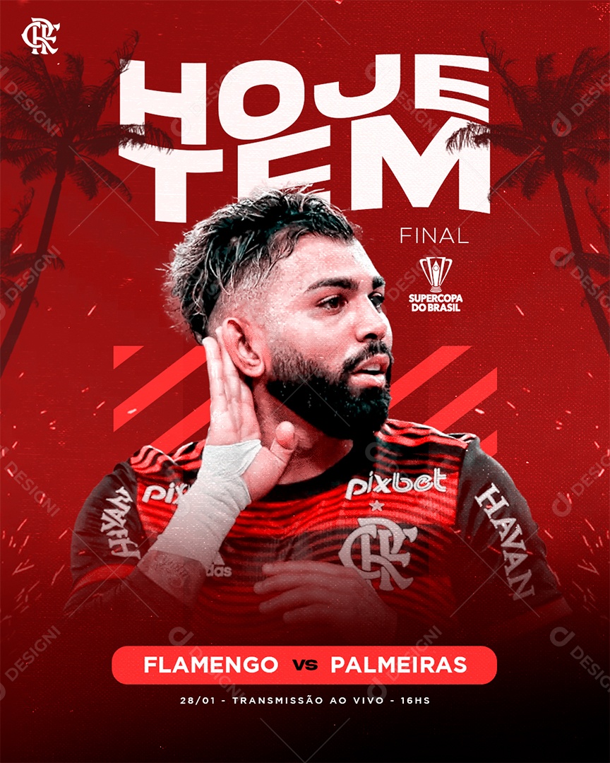 Post Jogo de Futebol Flamengo vs Palmeiras Social Media PSD Editável