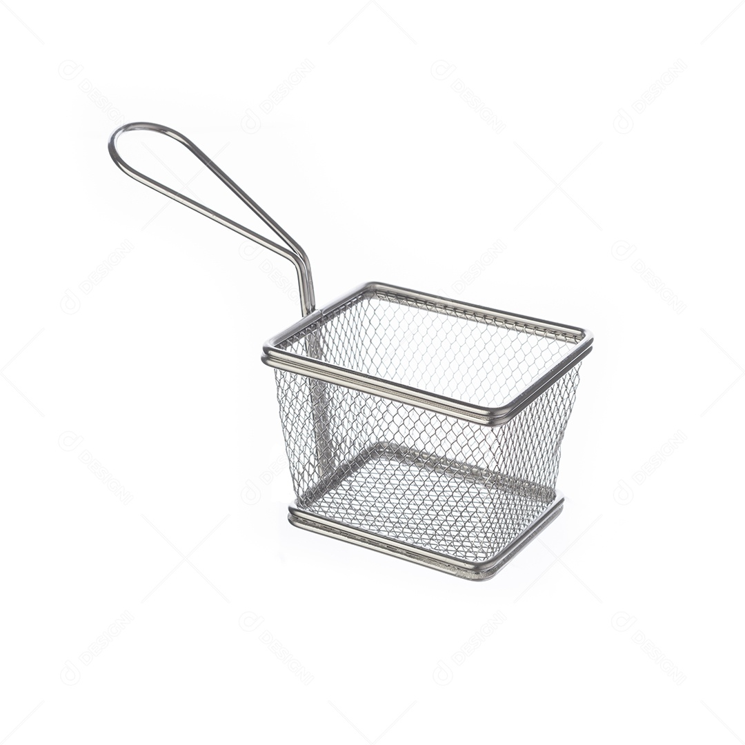 Cesta de fritura de aço isolada sobre fundo branco