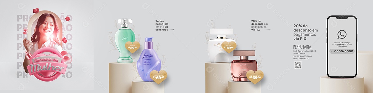 Campanha Publicitária Dia Da Mulher Perfumaria 20% de Desconto Carrossel Social Media PSD Editável