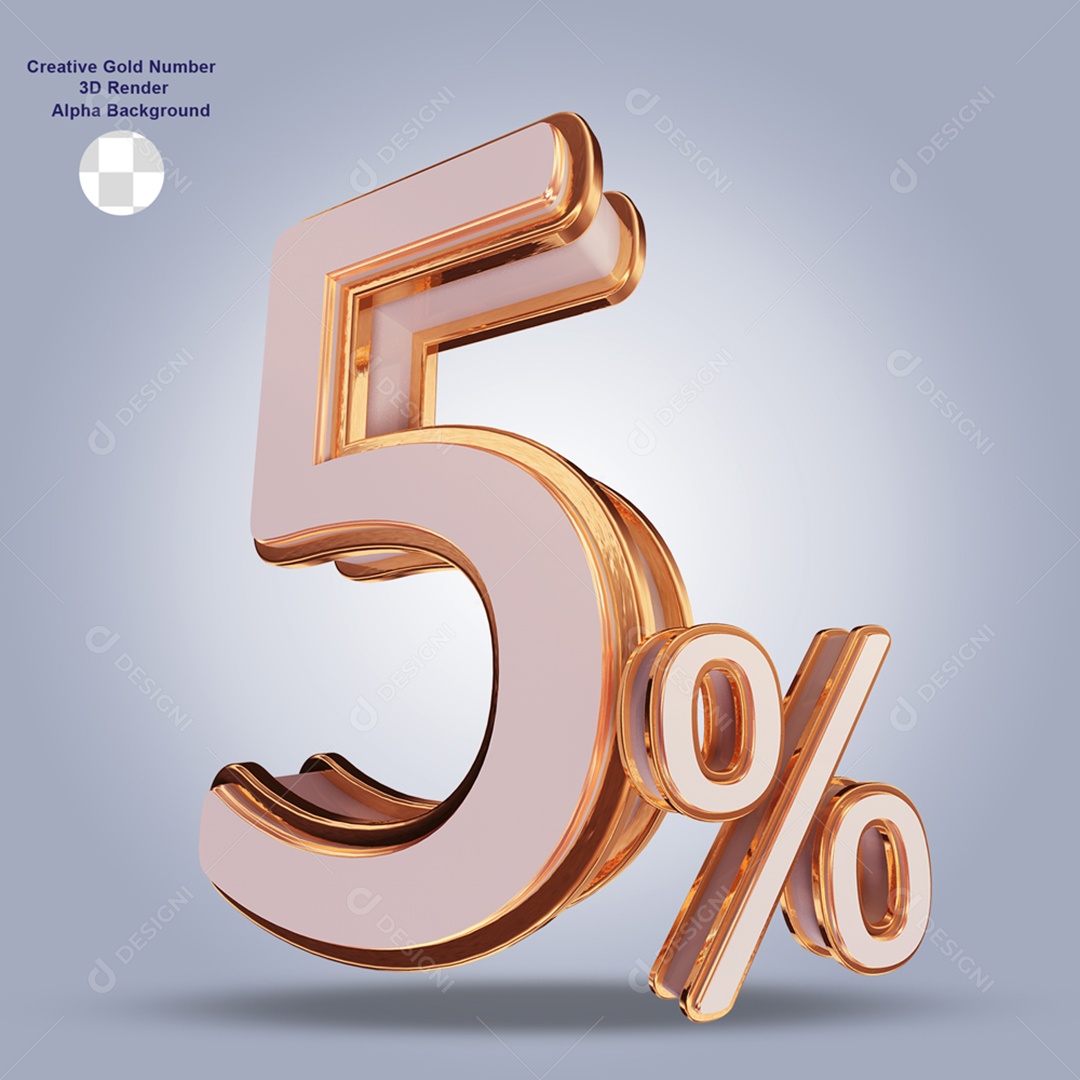 Número 5% Por Cento 3D Para Composição PSD