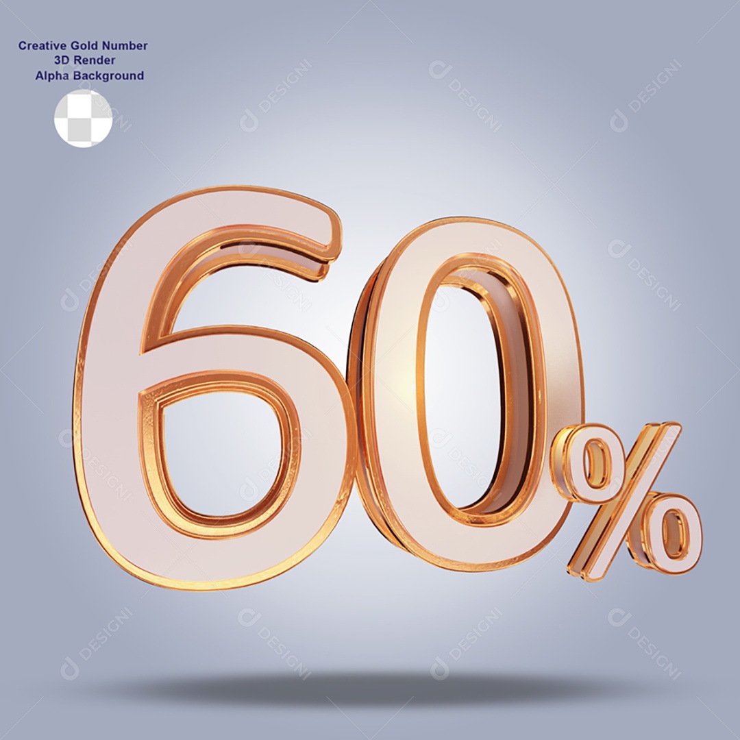 Número 60% Por Cento 3D Para Composição PSD