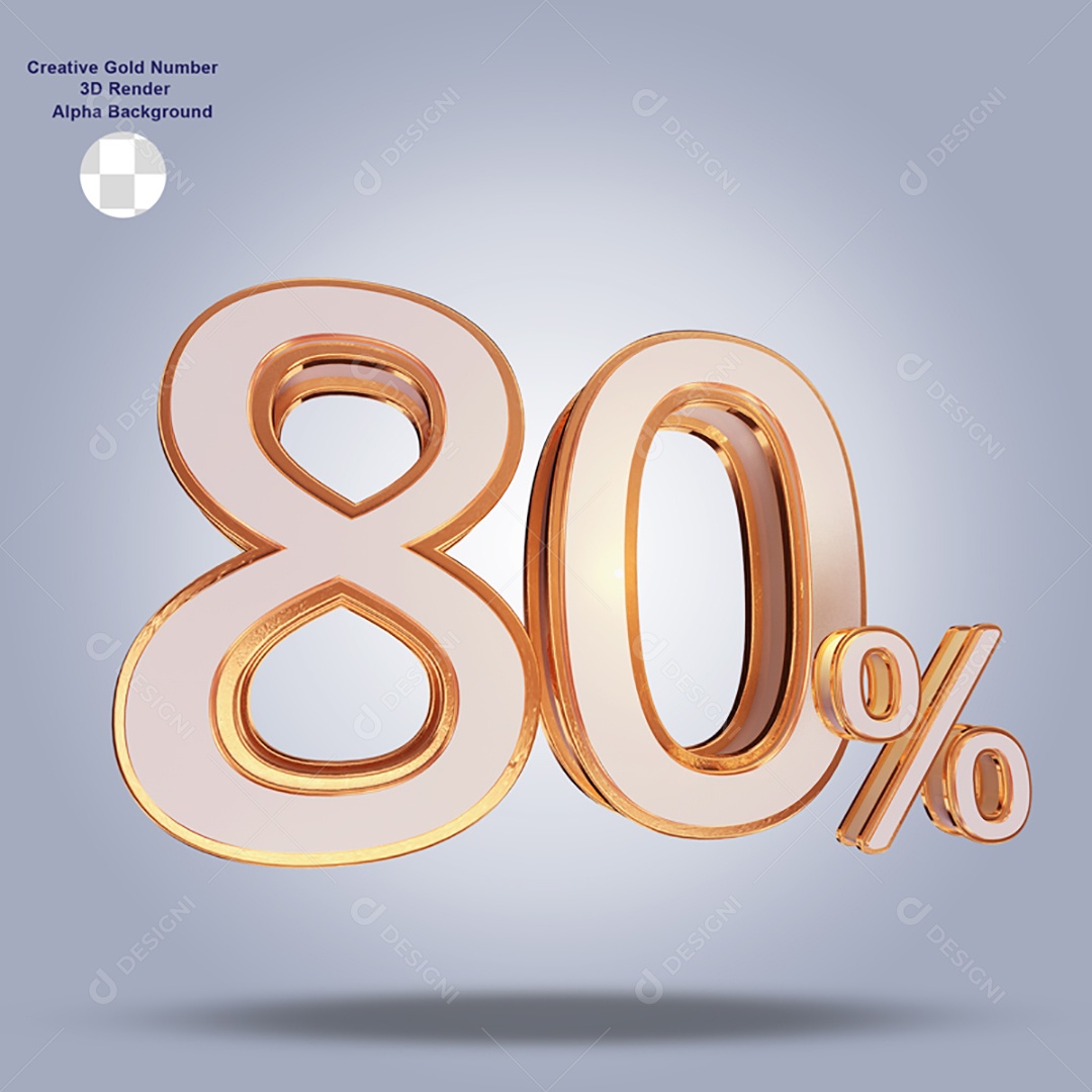 Número 80% Por Cento 3D Para Composição PSD