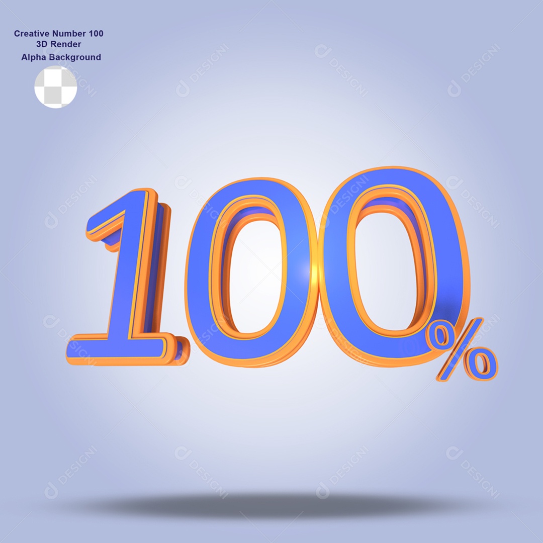 Número 100% Por Cento 3D Azul e Laranja Para Composição PSD
