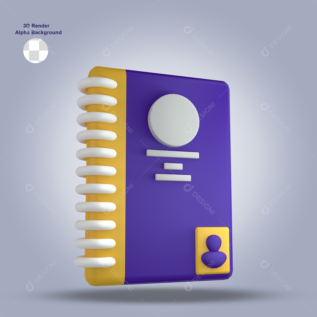 Elemento 3D Para Composição Caderneta Roxa e Amarela PSD
