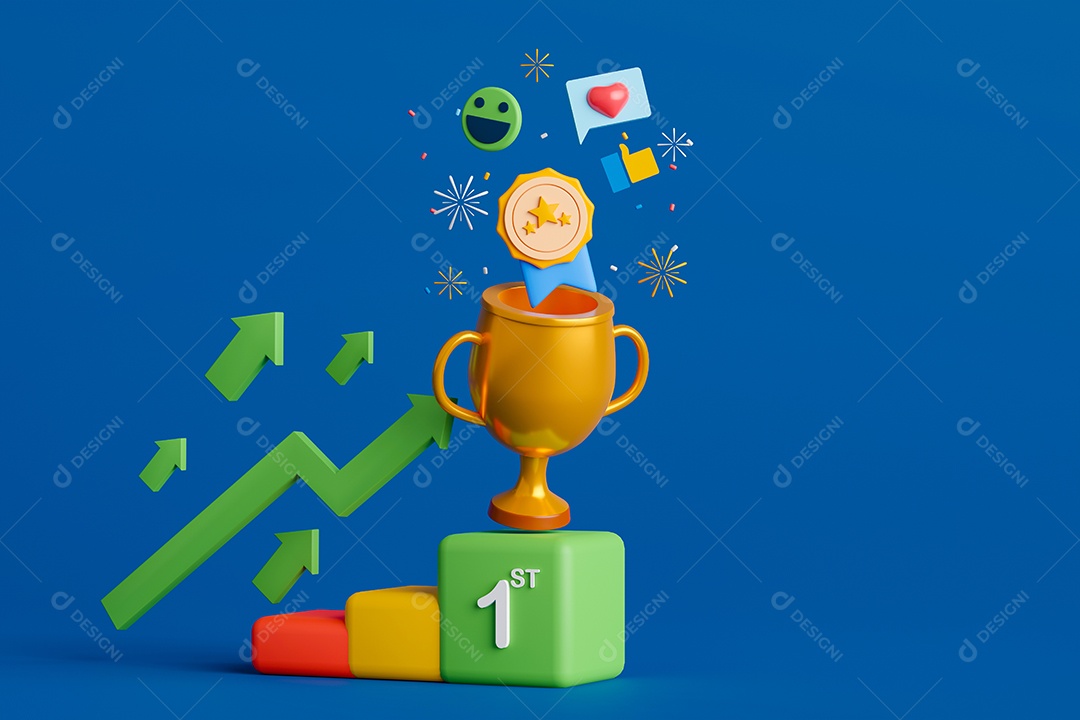 Renderização 3D Conceito troféu para primeiro lugar