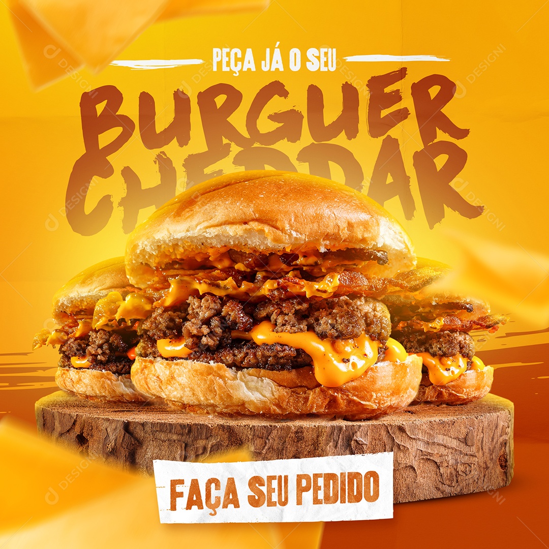Post Hamburgueria Burguer Cheddar Social Media PSD Editável