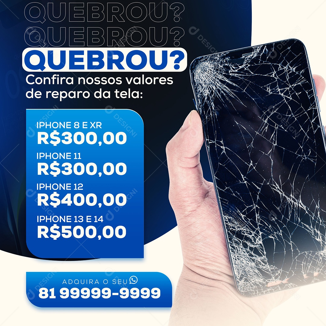 Post Celular Quebrou Social Media PSD Editável