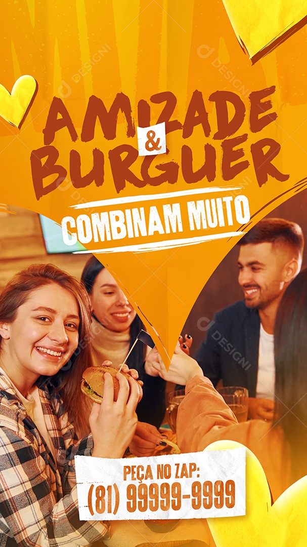 Post Stories Hamburgueria Amizade e Burguer Social Media PSD Editável