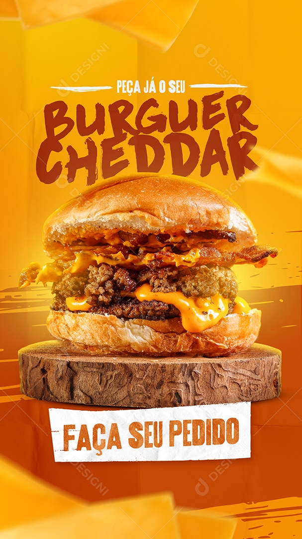 Post Stories Hamburgueria Burguer Cheddar Social Media PSD Editável