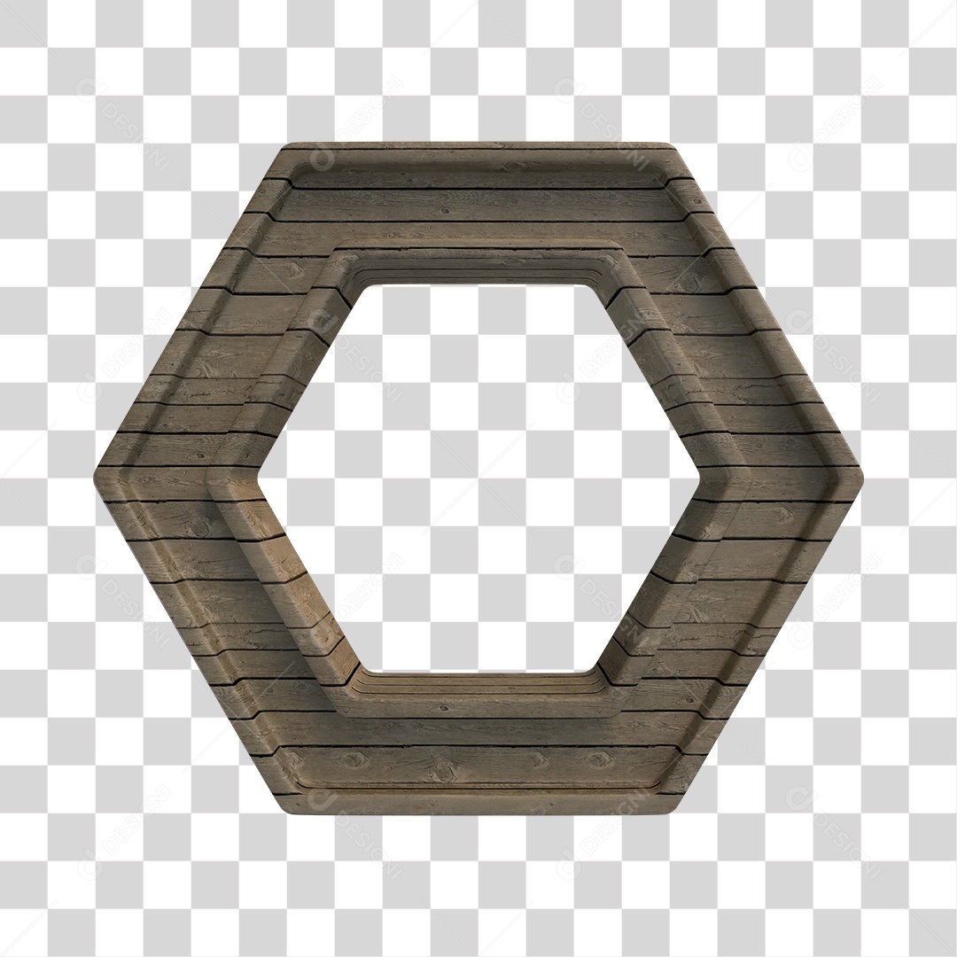 Elemento 3D de Madeira Octógono para Composição PNG Transparente